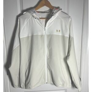 Under Armour UA Revel Woven Hooded Jacket White Beige Sz XL Positive Affirmation